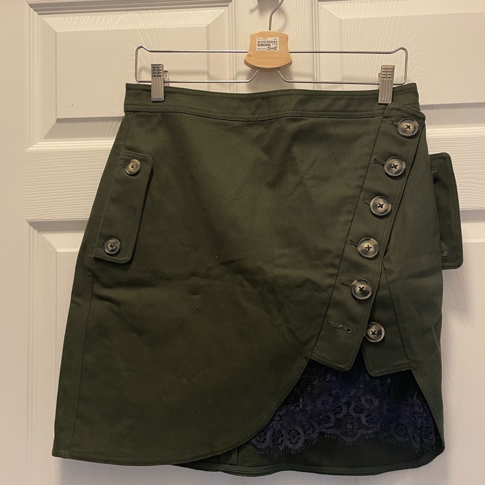 NWOT Self-Portrait Green Utility Twill And Lace Mini Skirt (Size 8)